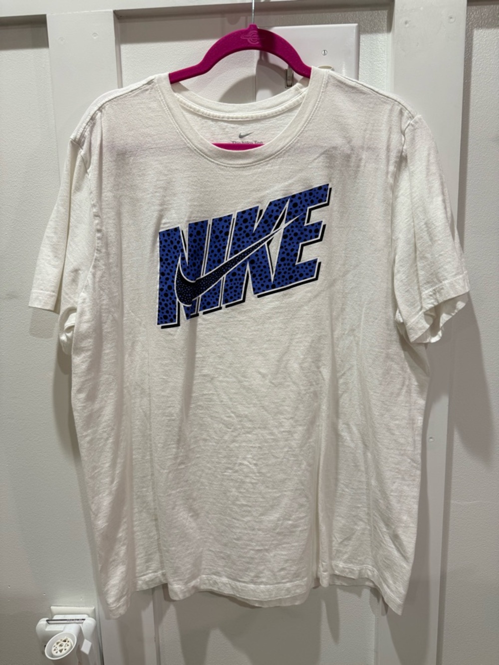 Nike White Short-Sleeve T-Shirt with Blue Graphic Logo